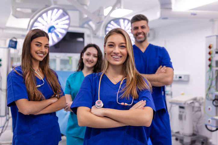 group of health professionals in scrubs