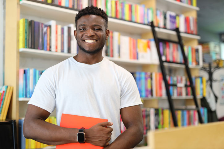 young student in library