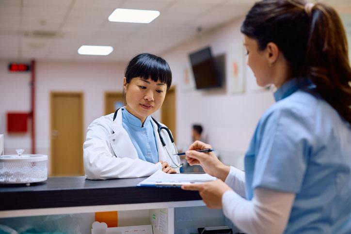 talking at the nurses station